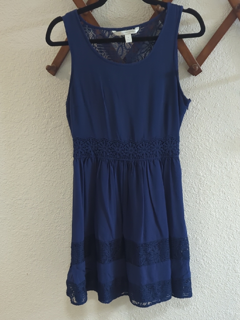 LC Lauren Conrad Navy Blue Sleeveless Lace-Trim Dress